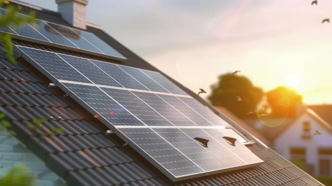 Panneaux solaires sur un toit en plein soleil